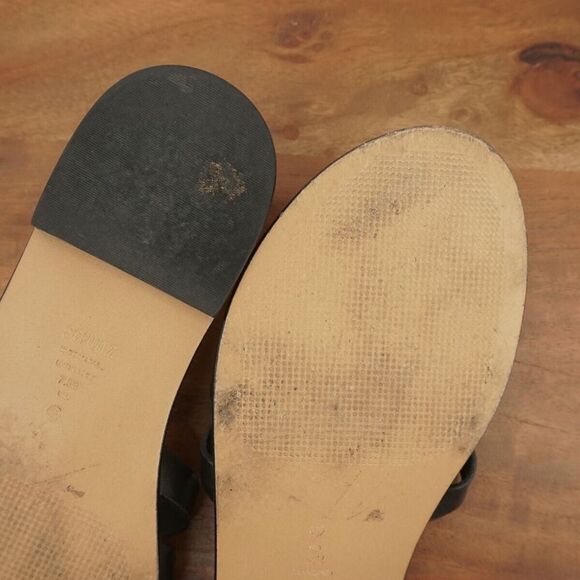 Schutz Womens Phoenix Flats Slide On Sandals Black Leather Gold Studs Size 7.5B - Picture 10 of 11